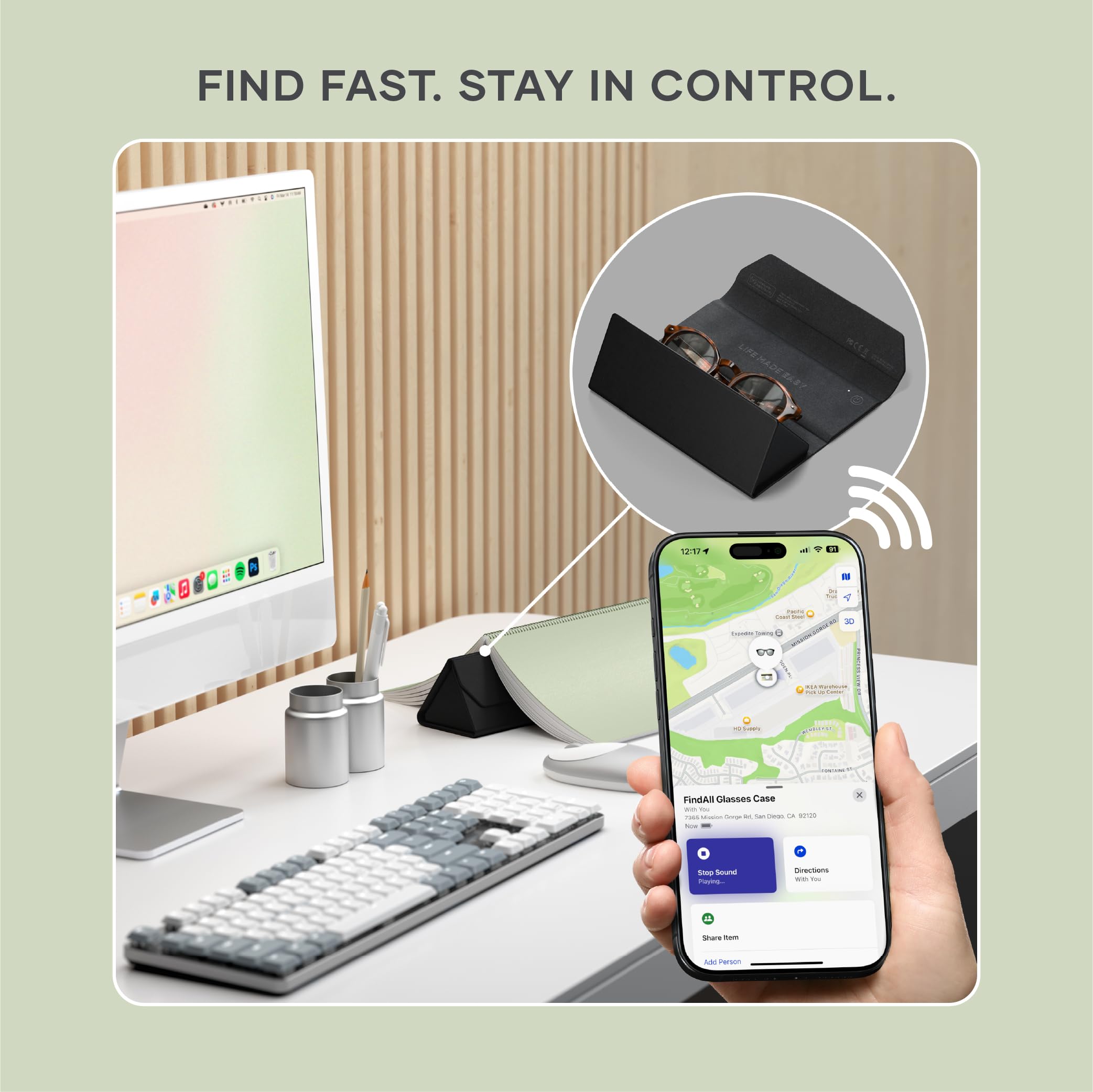 Satechi FindAll with Find My, Keychain & Glasses Case, Wireless Rechargeable, Location Tracker - Black - Image 8