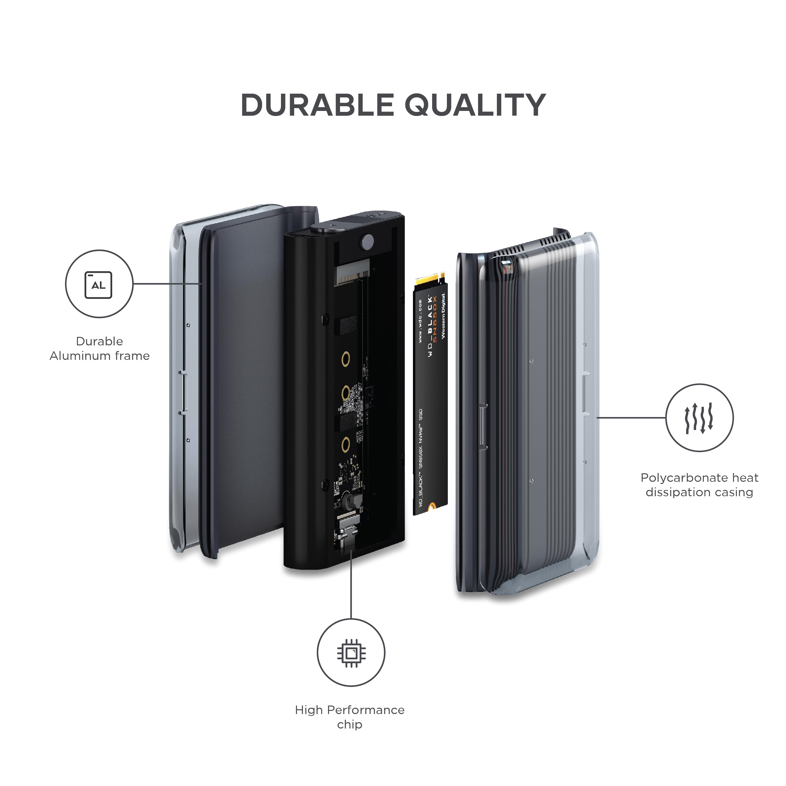 Satechi M.2 Enclosure, USB4 NVMe SSD Pro Enclosure, 40Gbps, up to 16TB, Aluminum Enclosure with Silicone Pin, Polycarbonate Casing, USAP SSD Trim for Sizes 2280/2260/2242/2230mm (SSD Not Included) - Image 4