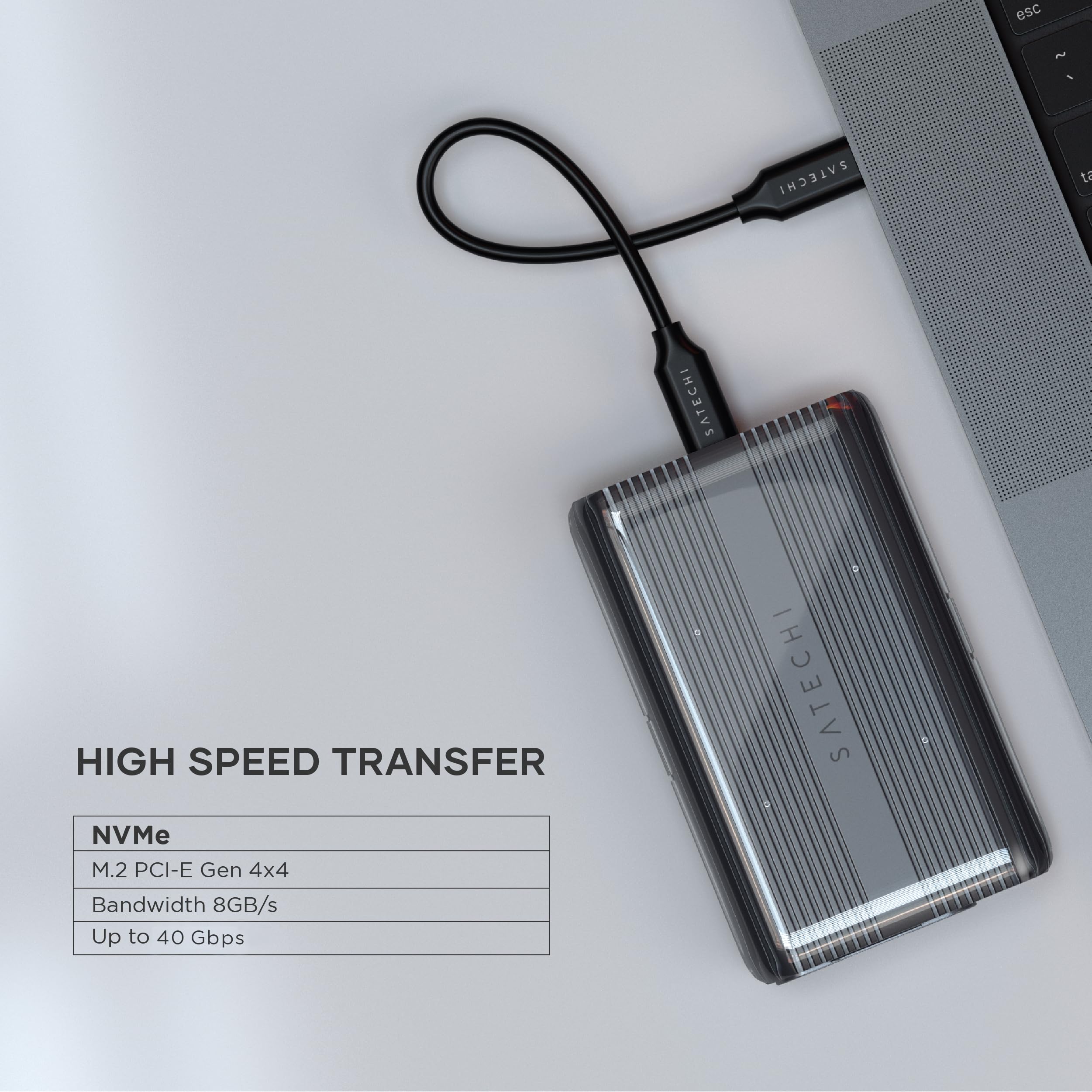 Satechi M.2 Enclosure, USB4 NVMe SSD Pro Enclosure, 40Gbps, up to 16TB, Aluminum Enclosure with Silicone Pin, Polycarbonate Casing, USAP SSD Trim for Sizes 2280/2260/2242/2230mm (SSD Not Included) - Image 6