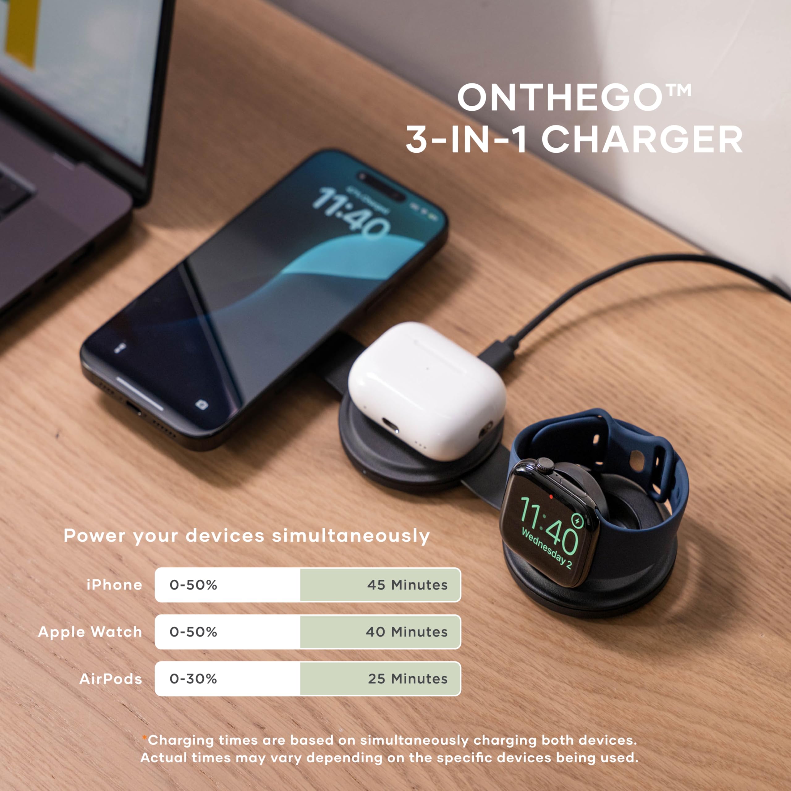 Satechi OntheGo™ 3 in 1 Wireless Charger, Qi2 Portable Charger with 15W Fast Charging for iPhone 17 to 12 Series, 5W for Apple Watch, and 5W for AirPods, Magnetic Travel Charging Station – Black - Image 6