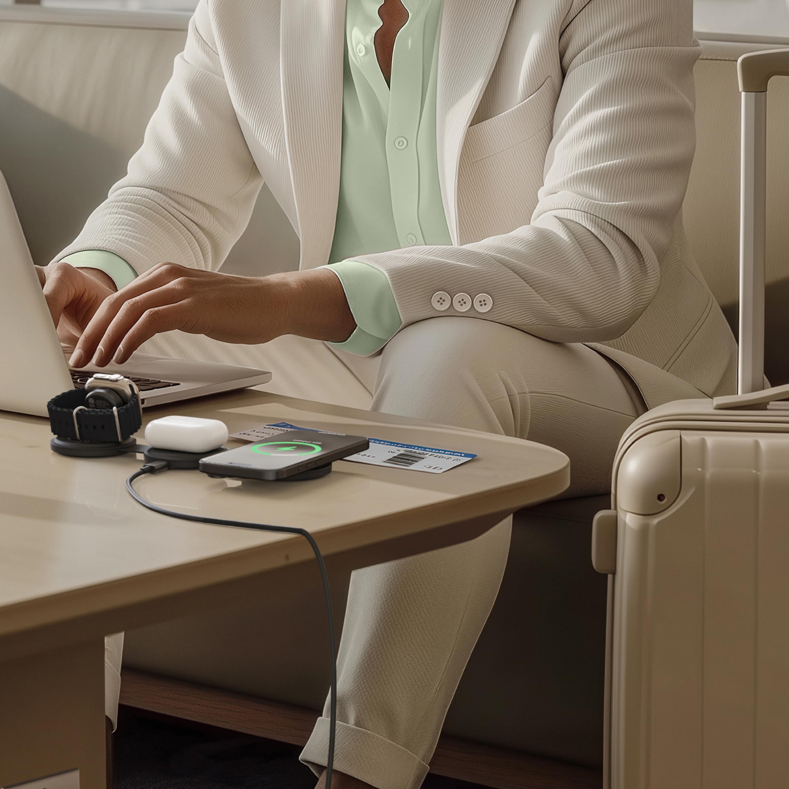 Satechi OntheGo™ 3 in 1 Wireless Charger, Qi2 Portable Charger with 15W Fast Charging for iPhone 17 to 12 Series, 5W for Apple Watch, and 5W for AirPods, Magnetic Travel Charging Station – Black - Image 8