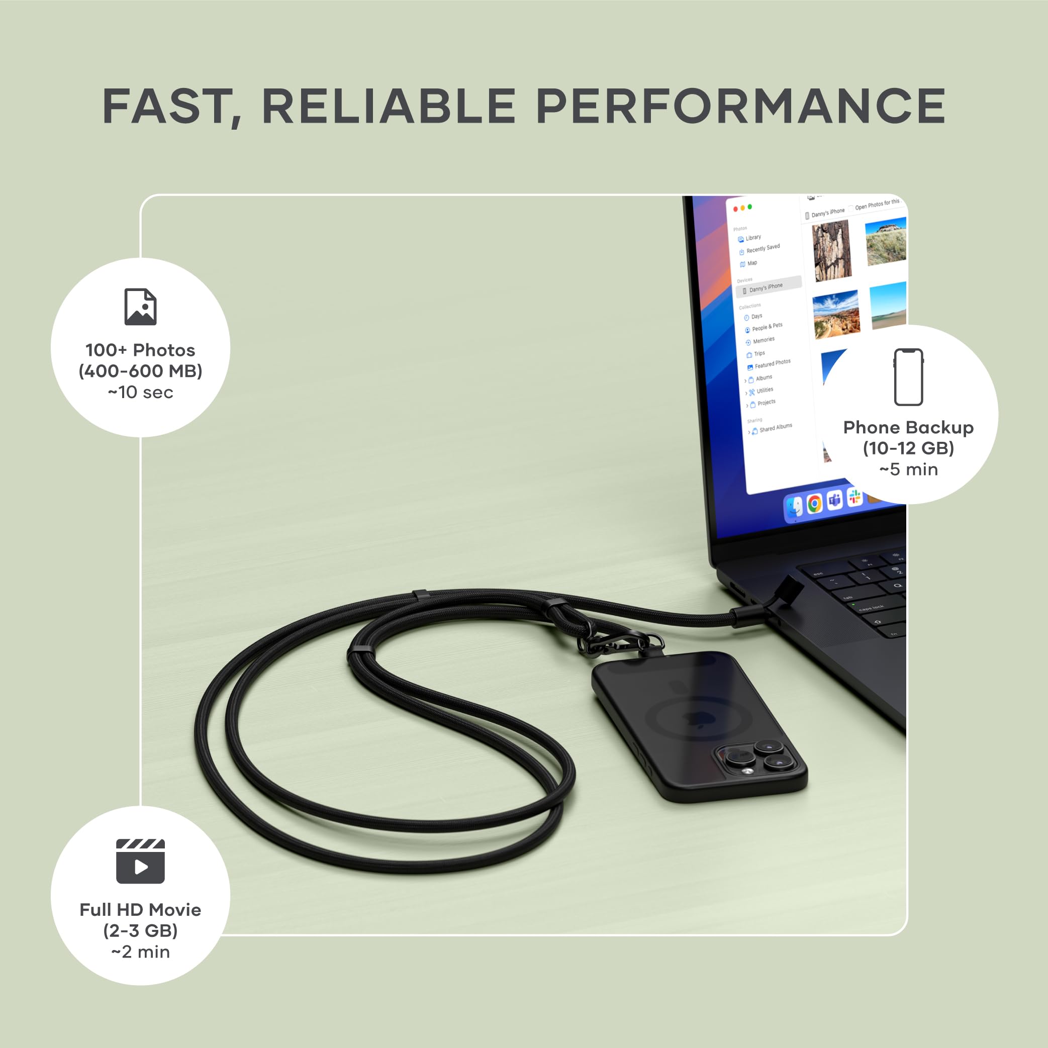 Satechi OntheGo USB-C Lanyard Cable, 60W Fast Charging, 480Mbps Data Transfer, Built-in Crossbody Strap, Adjustable 1.5m / 4.9ft Braided Cord, USB-C to USB-C Cable for iPhone, Android – Black - Image 4