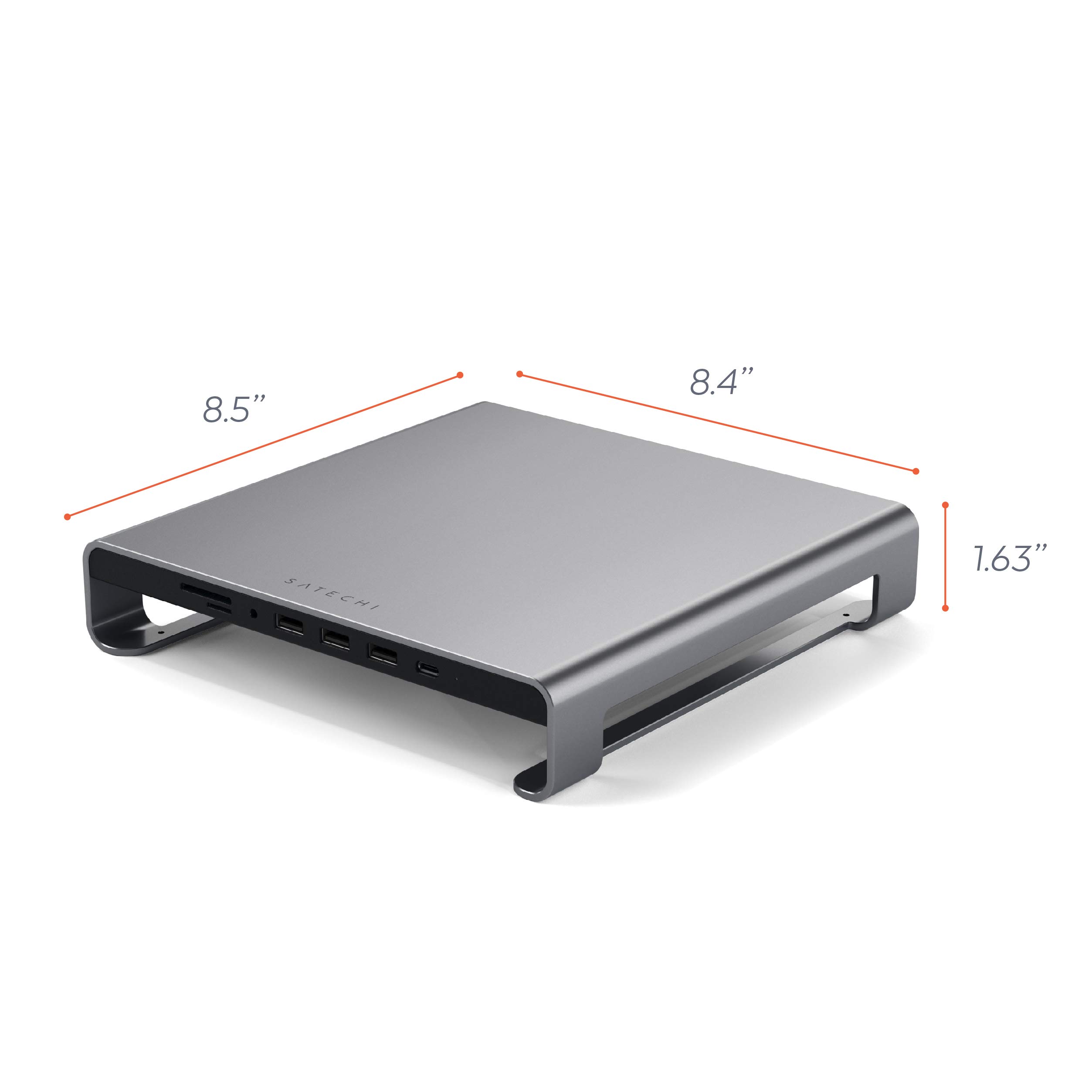 SATECHI Type-C Aluminum Monitor Stand Hub with USB-C Data, USB 3.0, Micro/SD Card Slots & 3.5mm Headphone Jack - for Apple Studio Display, iMac, iMac Pro (Space Grey) - Image 6