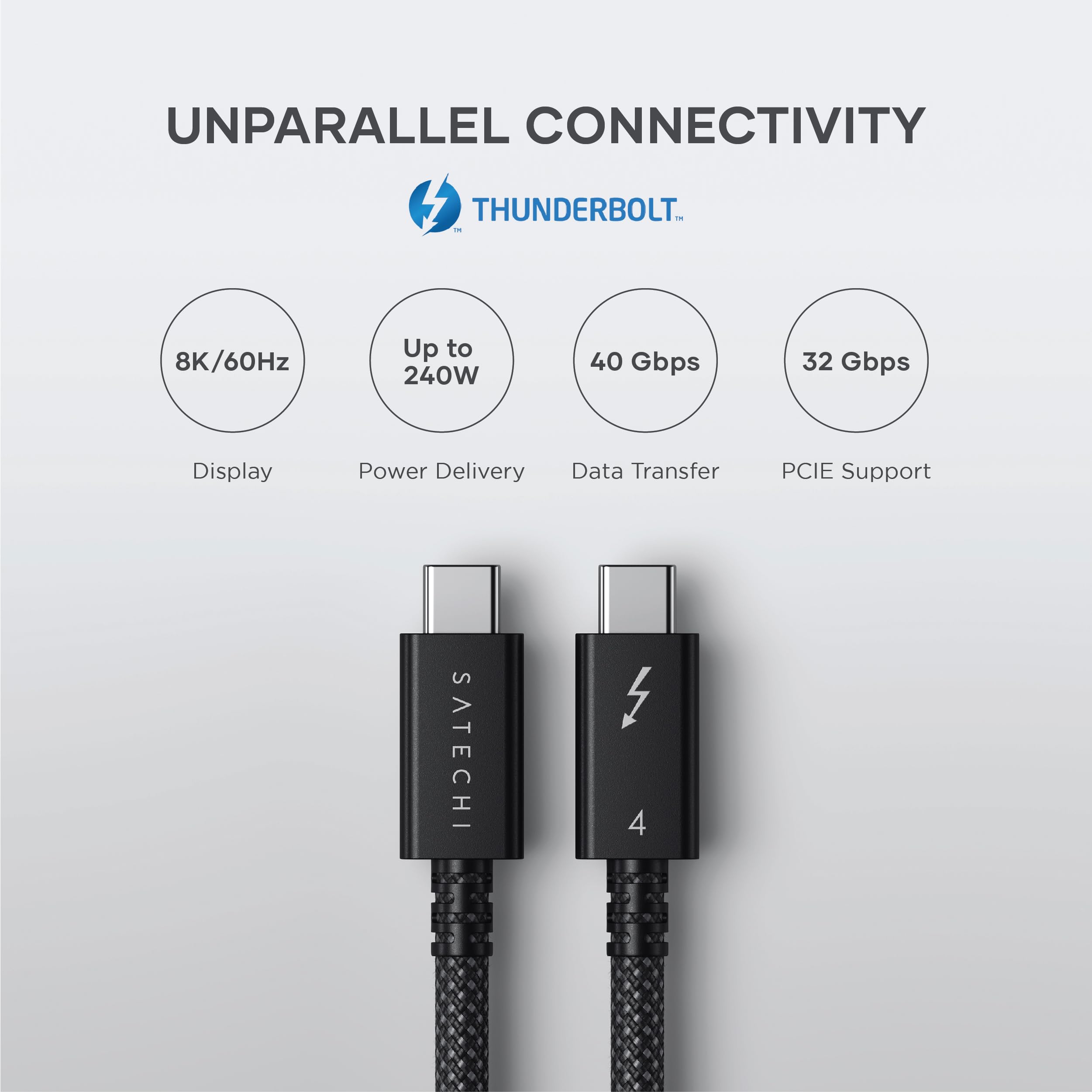 Satechi USB C Thunderbolt 4 (3.2ft/1m), USBC to USB-C Cable, Supports 8K Display, 40Gbps Data Transfer, 240W PD Charging, for iPhone 17, MacBook M5/M4, iPad (Intel Thunderbolt Certified) - Image 3
