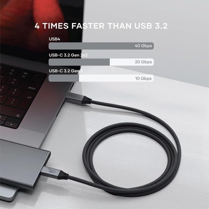 Satechi USB C to USB C 4.0 Pro Cable, USB-IF Certified, 240W Power Delivery, 8K Resolution @ 60Hz, 4K @ 120Hz Single/Dual Display, 40Gbps Data Transfer, Downward Compatible to 2.0 USBC (4 ft/1.2m) - Image 4
