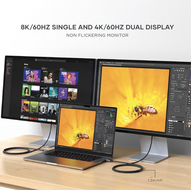 Satechi USB C to USB C 4.0 Pro Cable, USB-IF Certified, 240W Power Delivery, 8K Resolution @ 60Hz, 4K @ 120Hz Single/Dual Display, 40Gbps Data Transfer, Downward Compatible to 2.0 USBC (4 ft/1.2m) - Image 5