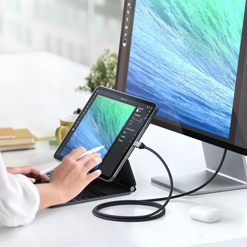 Satechi USB C to USB C 4.0 Pro Cable, USB-IF Certified, 240W Power Delivery, 8K Resolution @ 60Hz, 4K @ 120Hz Single/Dual Display, 40Gbps Data Transfer, Downward Compatible to 2.0 USBC (4 ft/1.2m) - Image 7